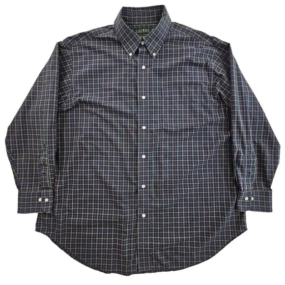 Ralph Lauren Green Label Shirt Men's 17 1/2 32/33 No Iron Plaid Green Blue EUC - Picture 1 of 15